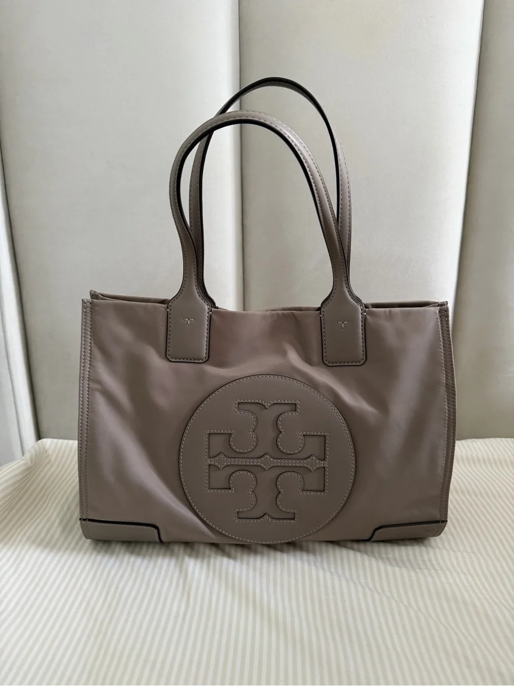 Tory Burch Ella Taupe Logo Tote Bag